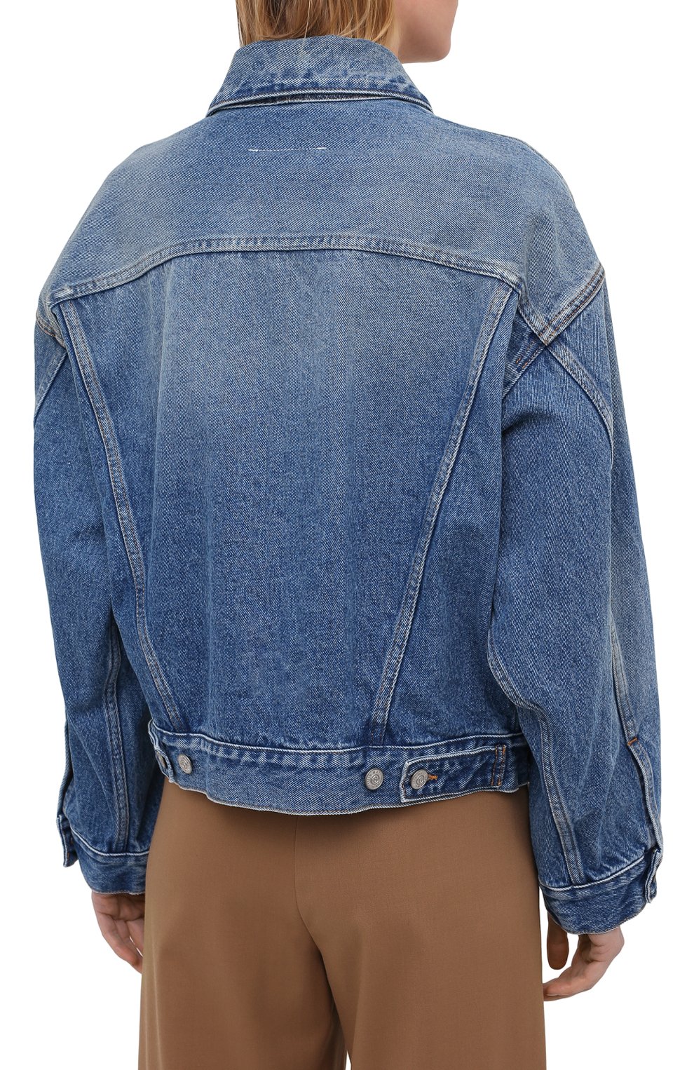 Женская джинсовая куртка MM6 синего цвета, арт. S52AM0162/S30589 | Фото 4 (Кросс-КТ: Куртка, Деним; Рукава: Длинные; Региональные ограничения белый список (Axapta Mercury): RU; Материал внешний: Хлопок; Длина (верхняя одежда): Короткие; Стили: Кэжуэл)