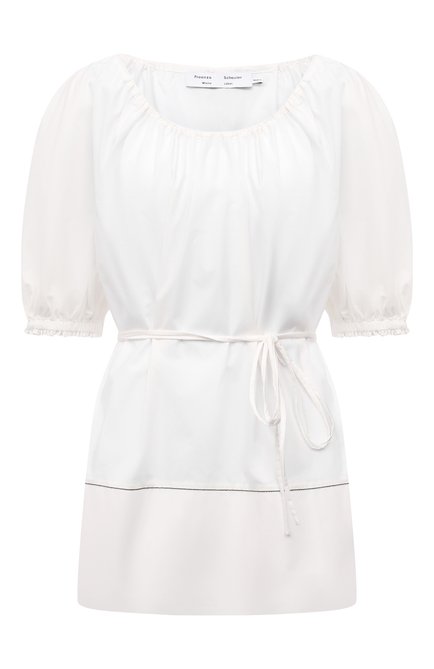 Женская хлопковая блузка PROENZA SCHOULER WHITE LABEL белого цвета, арт. WL2124233-SC054S | Фото 1 (Длина (для топов): Стандартные; Рукава: Короткие; Материал внешний: Хлопок; Стили: Романтичный; Принт: Без принта; Женское Кросс-КТ: Блуза-одежда; Региональные ограничения белый список (Axapta Mercury): RU)