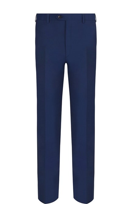 Мужские шерстяные брюки прямого кроя BRIONI темно-синего цвета, арт. RPL210/P3AE0/M0ENA | Фото 1 (Длина (брюки, джинсы): Стандартные; Материал подклада: Купро; Материал внешний: Шерсть; Случай: Формальный; Стили: Классический; Статус проверки: Проверена категория)