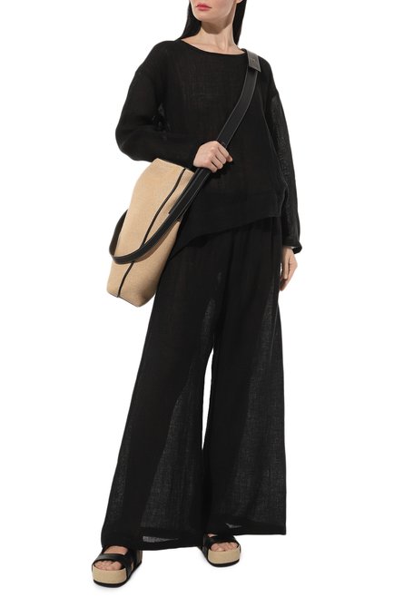 Женские льняные брюки MAURIZIO черного цвета, арт. MZS4W01180577 | Фото 2 (Длина (брюки, джинсы): Стандартные; Драгоценные камни: Проставлено; Материал внешний: Лен; Материал сплава: Проставлено)