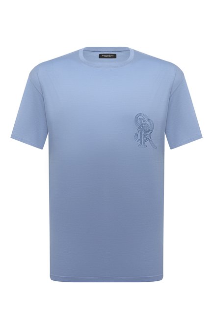 Мужская хлопковая футболка  STEFANO RICCI голубого цвета, арт. MNH4103000/TE0001 | Фото 1 (Длина (для топов): Стандартные; Рукава: Короткие; Драгоценные камни: Проставлено; Материал внешний: Хлопок; Материал сплава: Проставлено)