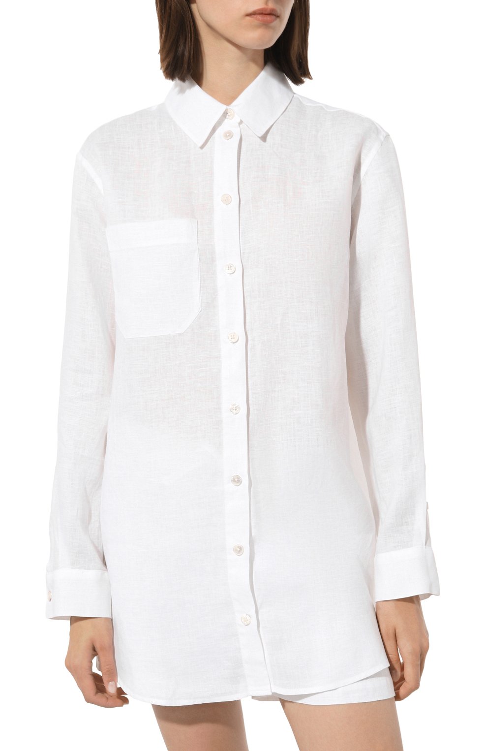 Женская льняная рубашка DEREK ROSE белого цвета, арт. 1516-SICI001 | Фото 3 (Материал сплава: Проставлено; Нос: Не проставлено; Женское Кросс-КТ: Домашние топы, Блуза-белье; Материал внешний: Лен)