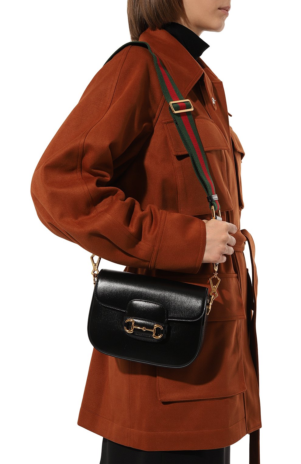 Женская сумка 1955 horsebit mini GUCCI черного цвета, арт. 658574 18YSG | Фото 2 (Сумки-технические: Сумки через плечо; Материал: Натуральная кожа; Размер: mini; Ремень/цепочка: На ремешке)