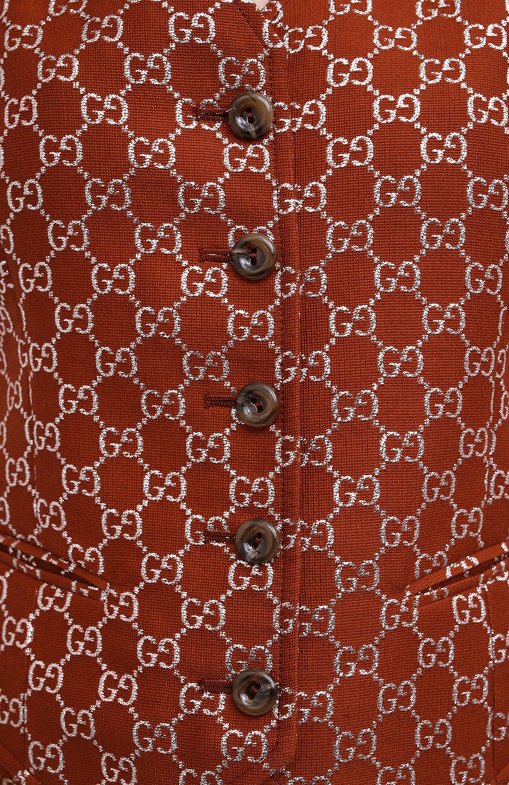 Женский жилет из шерсти и шелка GUCCI коричневого цвета, арт. 619326/ZAD7L | Фото 5 (Ма териал внешний: Шерсть; Стили: Гламурный; Региональные ограничения белый список (Axapta Mercury): RU; Женское Кросс-КТ: Жилет-одежда; Длина (верхняя одежда): Короткие; Материал подклада: Вискоза)