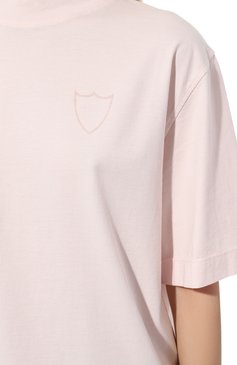 Женская хлопковая футболка HTC розового цвета, арт. 23SHTTS020 | Фото 5 (Принт: Без принта; Рукава: Короткие; Длина (для топов): Стандартные; Материал сплава: Проставлено; Материал внешний: Хлопок; Стили: Спорт-шик; Женское Кросс-КТ: Футболка-одежда; Драгоценные камни: Проставлено)