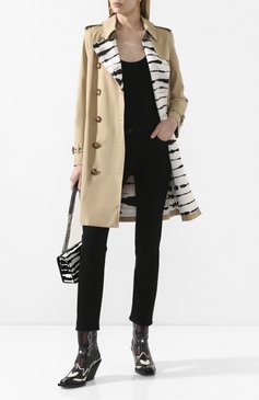 Женский хлопковый тренч kenington BURBERRY бежевого цвета, арт. 8028800 | Фото 2 (Рукава: Длинные; Длина (верхняя одежда): До середины бедра; Материал внешний: Хлопок; Стили: Классический; Материал подклада: Хлопок)
