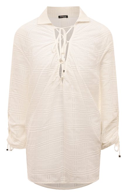 Женская хлопковая блузка KITON кремвого цвета, арт. D55424K0958B | Фото 1 (Рукава: Длинные; Материал внешний: Хлопок; Длина (для топов): Стандартные; Стили: Кэжуэл; Принт: Без принта; Женское Кросс-КТ: Блуза-одежда, Блуза-пляжная одежда)