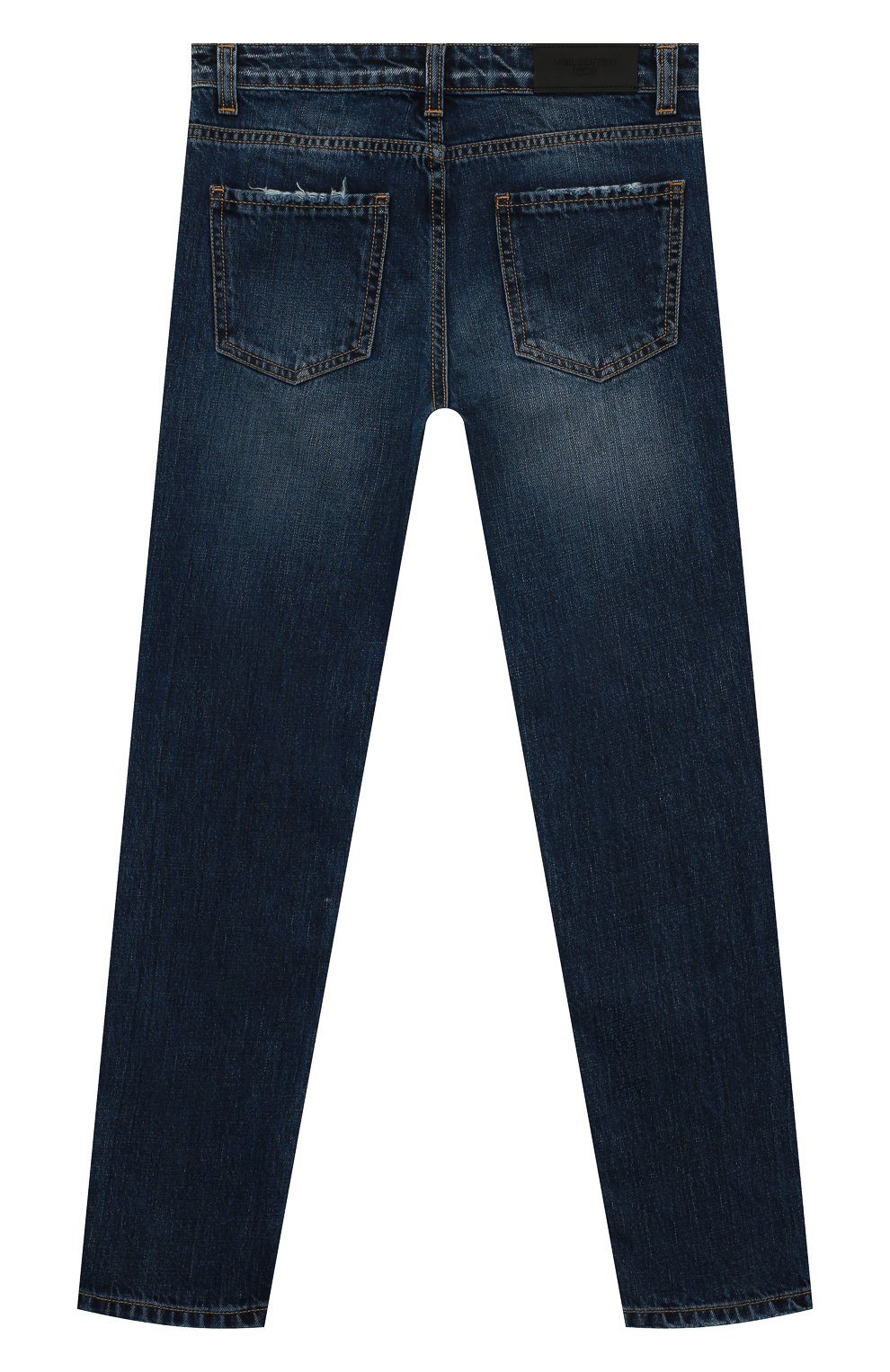Детские джинсы NEIL BARRETT KIDS синего цвета, арт. 032181 | Фото 2 (Материал сплава: Проставлено; Нос: Не проставлено; Материал внешний: Хлопок; Детали: Потертости)