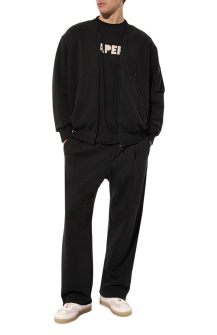 Мужские хлопковые брюки A PAPER KID черного цвета, арт. F3PKMAFP017 | Фото 2 (Материал внешний: Хлопок; Драгоценные камни: Проставлено; Материал сплава: Проставлено; Длина (брюки, джинсы): Стандартные)