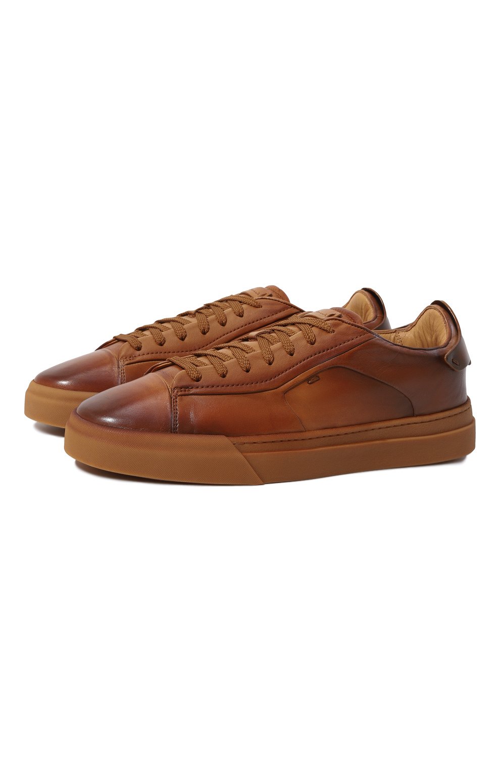 Мужские коричневые кожаные кеды SANTONI купить в интернет-магазине ЦУМ ...
