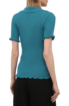 Женский шерстяной топ BOTTEGA VENETA бирюзового цвета, арт. 656279/V0QZ0 | Фото 4 (Материал внешний: Шерсть; Рукава: Короткие; Длина (для топов): Стандартные; Региональные ограничения белый список (Axapta Mercury): RU; Стили: Романтичный; Кросс-КТ: с рукавом)