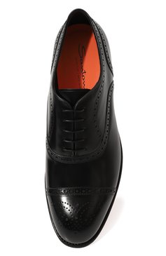 Мужские кожаные оксфорды SANTONI черного цвета, арт. MCJG18595PB1H0BR | Фото 6 (Мужское Кросс-КТ: Броги-обувь; Материал внутренний: Натуральная кожа;  Материал сплава: Проставлено; Нос: Не проставлено; Стили: Классический)
