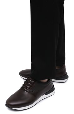 Мужские кожаные кроссовки ZILLI темно-коричневого цвета, арт. MDW-T177/003 | Фото 3 (Материал утеплителя: Натуральный мех; Стили: Классический; Подошва: Массивная)