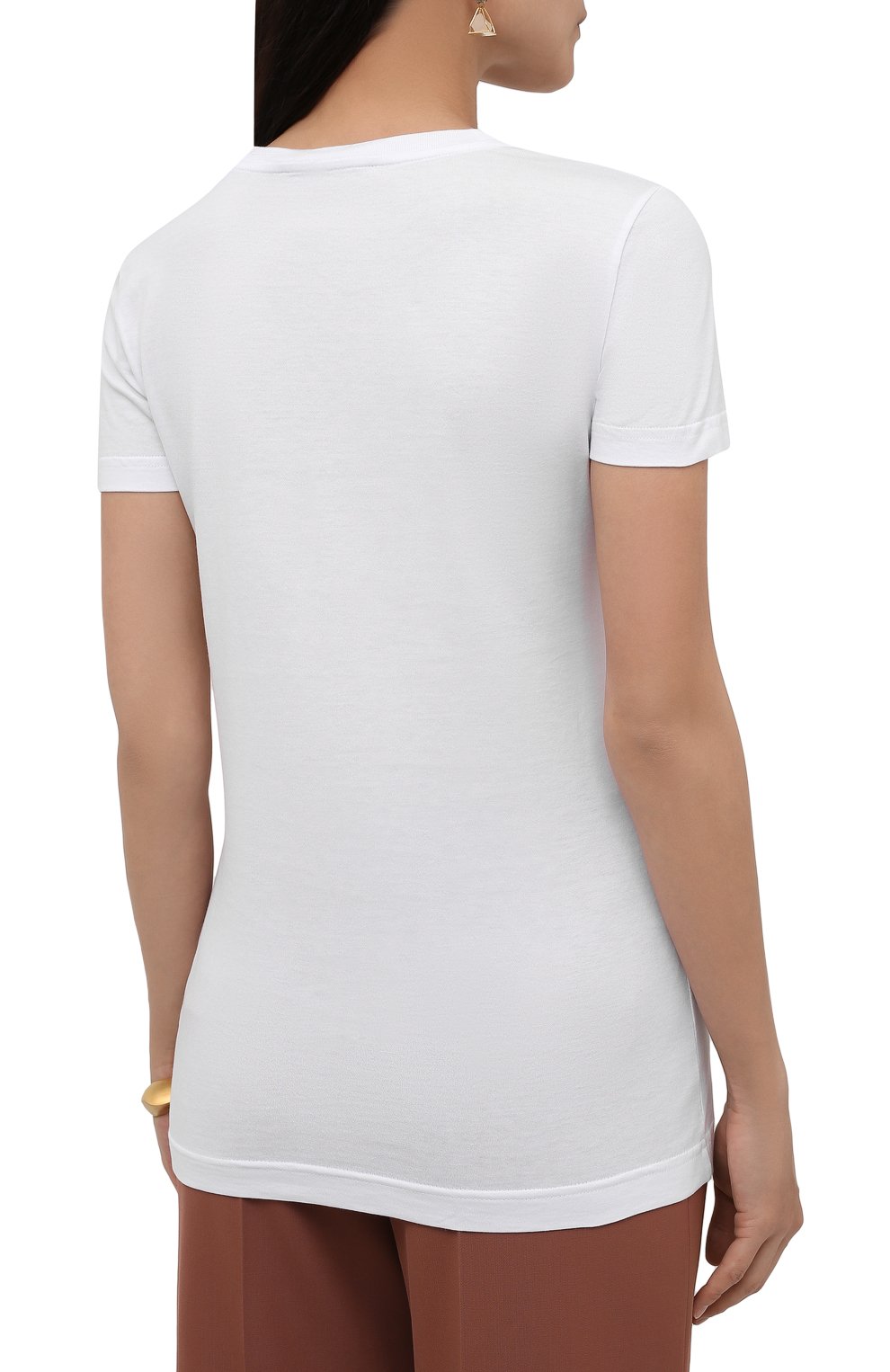 Женская хлопковая футболка DOLCE & GABBANA белого цвета, арт. F8L99T/G7XAY | Фото 4 (Стили: Гламурный; Рукава: Короткие; Длина (для топов): Стандартные; Принт: С принтом; Материал сплава: Проставлено; Материал внешний: Хлопок; Женское Кросс-КТ: Футболка-одежда; Драгоценные камни: Проставлено)