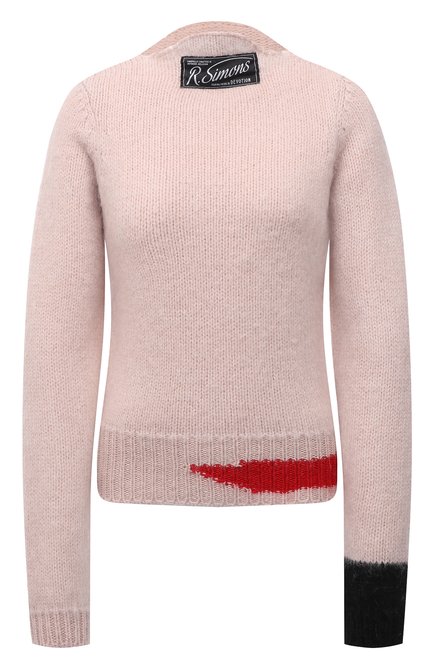 Женский шерстяной свитер RAF SIMONS светло-розового цвета, арт. 212-W835-50003 | Фото 1 (Длина (для топов): Стандартные; Стили: Кэжуэл; Рукава: Длинные; Материал внешний: Шерсть; Женское Кросс-КТ: Свитер-одежда)