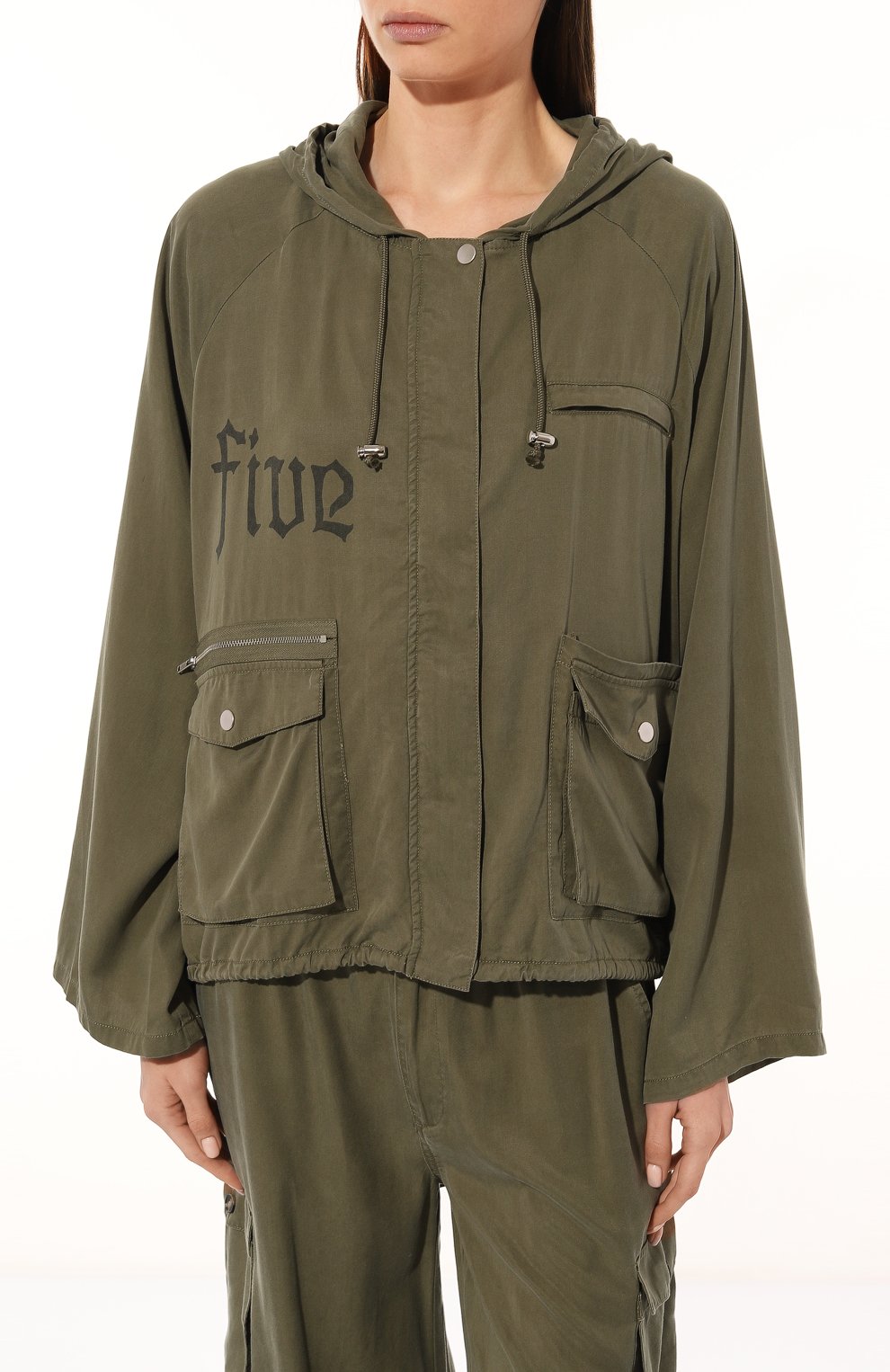 Женская куртка 5PREVIEW хаки цвета, арт. 5PWSP23025 | Фото 3 (Кросс-КТ: Куртка; Рукава: Длинные; Материал сплава: Проставлено; Стили: Спорт-шик; Драгоценные камни: Проставлено; Длина (верхняя одежда): Короткие; Материал внешний: Растительное волокно)