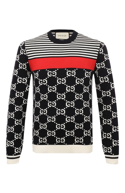 Мужской хлопковый свитер GUCCI черно-белого цвета по цене 117180 руб., арт. 496458 X9I07 | Фото 1