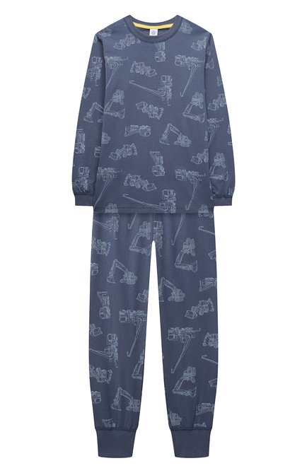 Женская хлопковая пижама SANETTA синего цвета, арт. 232867 | Фото 1 (Рукава: Длинные; Материал внешний: Хлопок; Региональные ограничения белый список (Axapta Mercury): RU)