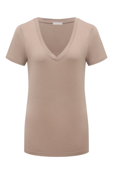 Женская футболка HANRO светло-коричневого цвета, арт. 077876 | Фото 1 (Материал сплава: Проставлено; Нос: Не проставлено; Материал внешний: Синтетический материал, Хлопок)