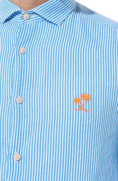 Мужская льняная рубашка MC2 SAINT BARTH голубого цвета, арт. STBM/PAMPL0NA/05395D | Фото 5 (Манжеты: На пуговицах; Рукава: Длинные; Воротник: Акула; Случай: Повседневный; Длина (для топов): Стандартные; Материал сплава: Проставлено; Материал внешний: Лен; Принт: Однотонные; Драгоценные камни: Проставлено; Стили: Кэжуэл)
