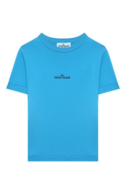 Детская хлопковая футболка STONE ISLAND голубого цвета, арт. 761621052/6-8 | Фото 1 (Материал внешний: Хлопок; Рукава: Короткие)