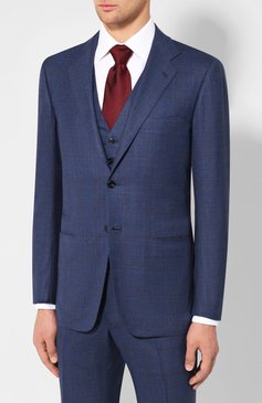 Мужской шерстяной костюм-тройка KITON синего цвета, арт. UAGL81K01X39 | Фото 2 (Материал внешний: Шерсть; Рукава: Длинные; Костюмы М: Однобортный, Костюм-тройка; Стили: Классический; Материал подклада: Купро; Статус проверки: Проверена категория)