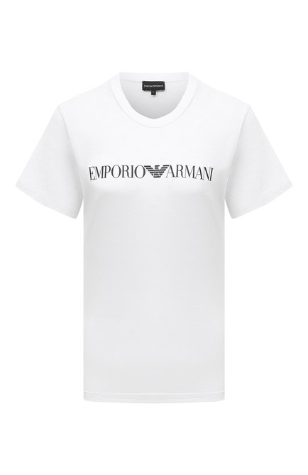 Женская хлопковая футболка EMPORIO ARMANI белого цвета, арт. 8N2T9C/2J53Z | Фото 1 (Материал сплава: Проставлено; Материал внешний: Хлопок; Рукава: Короткие; Длина (для топов): Стандартные; Драгоценные камни: Проставлено)