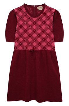 Детское шерстяное платье GUCCI бордового цвета, арт. 657360/XKBXM | Фото 1 (Материал внешний: Шерсть; Рукава: Короткие; Случай: Повседневный; Девочки Кросс-КТ: Платье-одежда; Ростовка одежда: 10 - 11 лет | 140 - 146см, 12 лет | 152 см, 4 года | 104 см, 5 лет | 110 см, 6 лет | 116 см, 8 лет | 128 см)