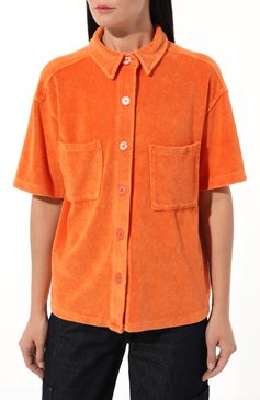 Женская хлопкова я рубашка ELECTRIC&ROSE оранжевого цвета, арт. LFCV168VIN | Фото 3 (Принт: Без принта; Рукава: Короткие; Женское Кросс-КТ: Рубашка-одежда; Длина (для топов): Стандартные; Материал сплава: Проставлено; Материал внешний: Хлопок; Драгоценные камни: Проставлено; Стили: Кэжуэл)