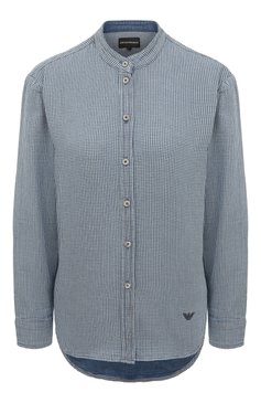 Женская хлопковая рубашка EMPORIO ARMANI голубого цвета, арт. 3R2C63/2DW3Z | Фото 1 (Принт: Клетка, С принтом; Рукава: Длинные; Женское Кросс-КТ: Рубашка-одежда; Длина (для топов): Стандартные; Материал сплава: Проставлено; Материал внешний: Хлопок; Драгоценные камни: Проставлено; Стили: Кэжуэл)