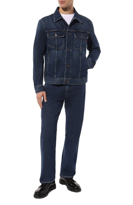 Мужская джинсовая куртка DIESEL синего цвета, арт. A03885/09B88 | Фото 2 (Материал сплава: Проставлено; Драгоценные камни: Проставлено; Материал внешний: Хлопок; Длина (верхняя одежда): Короткие; Рукава: Длинные)