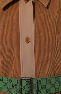 Женское комбинированное пальто GUCCI р азноцветного цвета, арт. 652306 Z8AO6 | Фото 5 (Рукава: Длинные; Стили: Гламурный; Материал сплава: Проставлено; Материал внешний: Хлопок; Длина (верхняя одежда): Длинные; 1-2-бортные: Однобортные; Драгоценные камни: Проставлено; Материал подклада: Вискоза)