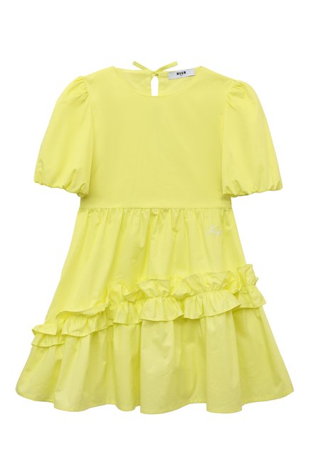 Детское хлопковое платье MSGM KIDS желтого цвета, арт. S4MSJGDR107 | Фото 1 (Материал сплава: Проставлено; Рукава: Короткие; Материал внешний: Хлопок; Драгоценные камни: Проставлено)