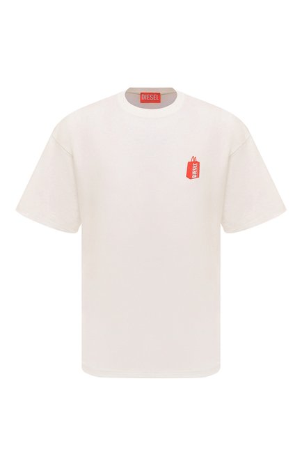Мужская хлопковая футболка DIESEL кремвого цвета, арт. A12277/0KKAJ | Фото 1 (Материал сплава: Проставлено; Драгоценные камни: Проставлено; Материал внешний: Хлопок; Длина (для топов): Стандартные; Рукава: Короткие)