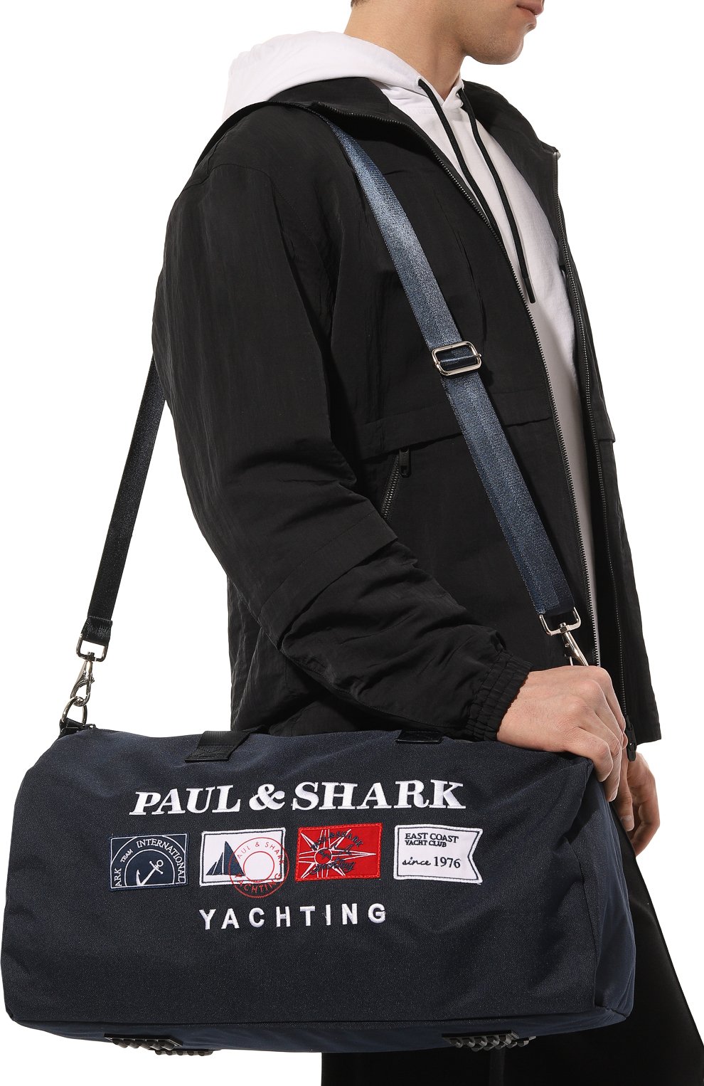 Мужская текстильная дорожная сумка PAUL&SHARK темно-синего цвета, арт. 23418110 | Фото 2 (Ремень/цепочка: На ремешке; Материал: Текстиль; Размер: large)