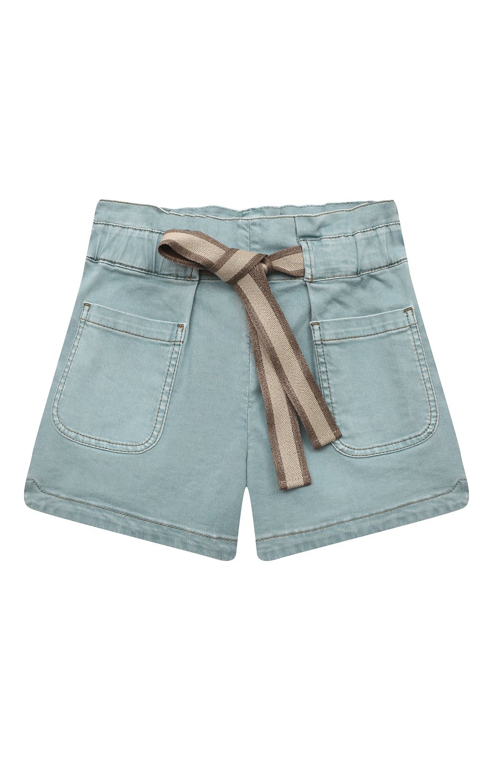 Детские джинсовые шорты BRUNELLO CUCINELLI светло-зеленого цвета, арт. BA080P495B | Фото 1 (Кросс-КТ: Деним; Материал внешний: Хлопок, Лиоцелл, Растительное волокно)