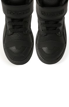 Детские кожаные ботинки DOLCE & GABBANA черного цвета, арт. DA5035/AA306/24-28 | Фото 4 (Материал сплава: Проставлено; Нос: Не проставлено; Материал внутренний: Текстиль)