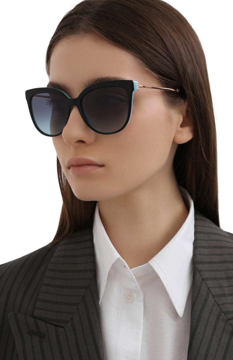 Женские солнцезащитные очки TIFFANY & CO. черного цвета, арт. 4176-80559S | Фото 2 (Региональные ограничения белый список (Axapta Mercury): RU; Тип очков: С/з; Оптика Гендер: оптика-женское; Очки форма: Cat-eye, Бабочка)