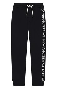 Детские хлопковые джоггеры EMPORIO ARMANI темно-синего цвета, арт. 6G4PJ8/3J2VZ | Фото 1 (Региональные ограничения белый список (Axapta Mercury): RU; Материал внешний: Хлопок; Статус проверки: Проверено, Проверена категория; Мальчики Кросс-КТ: Джоггеры-одежда)