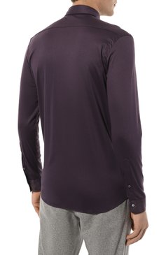 Мужская хлопковая рубашка VAN LAACK фиолетового цвета, арт. PER-LSF/180031 | Фото 4 (Манжеты: На пуговицах; Рукава: Длинные; Воротник: Акула; Случай: Повседневный; Длина (для топов): Стандартные; Рубашки М: Slim Fit; Материал сплава: Проставлено; Материал внешний: Хлопок; Принт: Однотонные; Драгоценные камни: Проставлено; Стили: Кэжуэл)