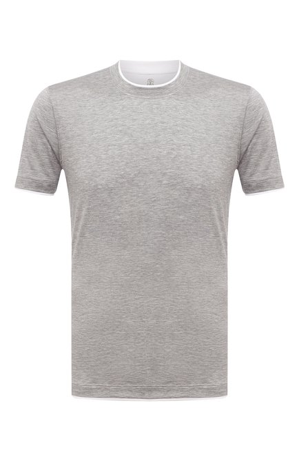 Мужская футболка из шелка и хлопка BRUNELLO CUCINELLI серого цвета по цене 52850 руб., арт. MTS467427 | Фото 1