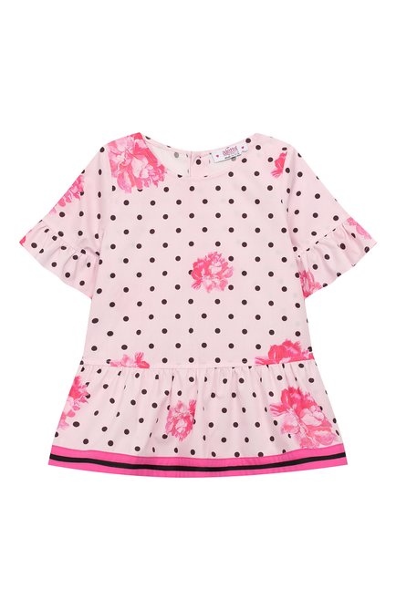 Детское хлопковая блузка ALETTA розового цвета, арт. C99853/3A-8A | Фото 1 (Рукава: Короткие; Статус проверки: Проверена категория; Материал внешний: Хлопок; Ростовка одежда: 8 лет | 128 см)