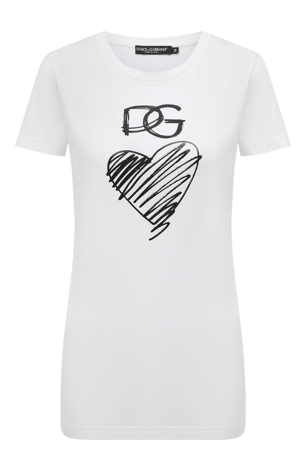Женская хлопковая футболка DOLCE & GABBANA белого цвета, арт. F8L99T/G7XAY | Фото 1 (Стили: Гламурный; Рукава: Короткие; Длина (для топов): Стандартные; Принт: С принтом; Материал сплава: Проставле�но; Материал внешний: Хлопок; Женское Кросс-КТ: Футболка-одежда; Драгоценные камни: Проставлено)