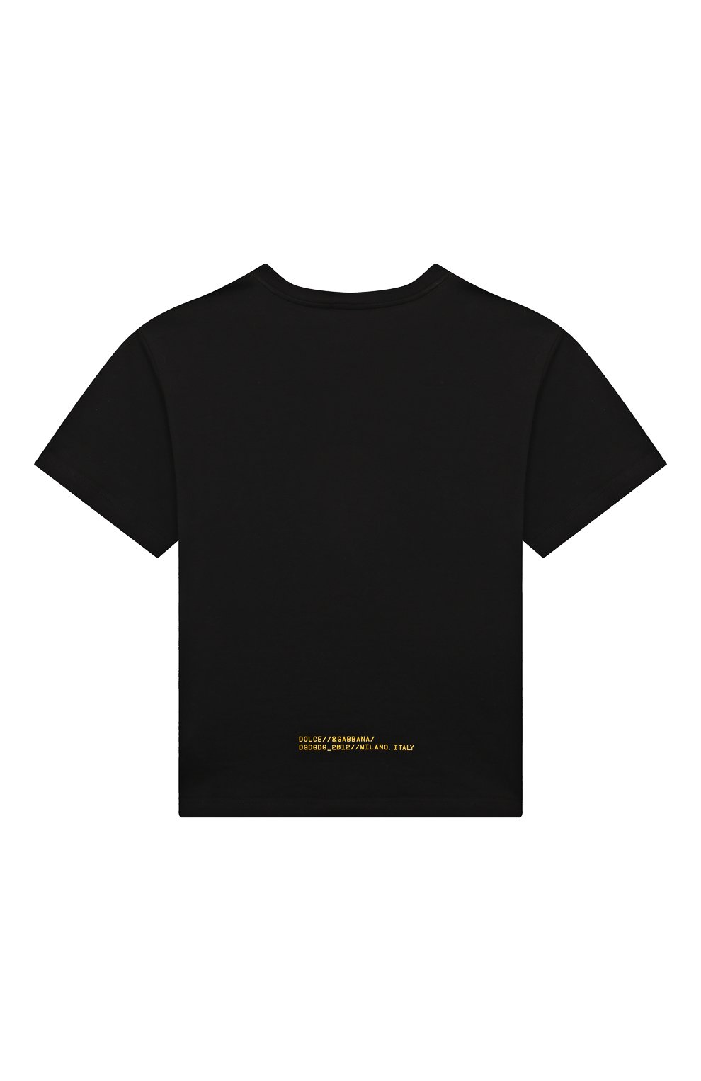Детская хлопковая футболка DOLCE & GABBANA черного цвета, арт. L4JTEY/G7HDW/8-14 | Фото 2 (Рукава: Короткие; Материал сплава: Проставлено; Материал внешний: Хлопок; Мальчики Кросс-КТ: Футболка-одежда; Драгоценные камни: Проставлено)