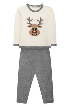 Детский комплект из пуловера и брюк BABY T серого цвета, арт. 20AI070C/1M-12M | Фото 1 (Кросс-КТ НВ: Костюм; Материал внешний: Шерсть; Рукава: Длинные)