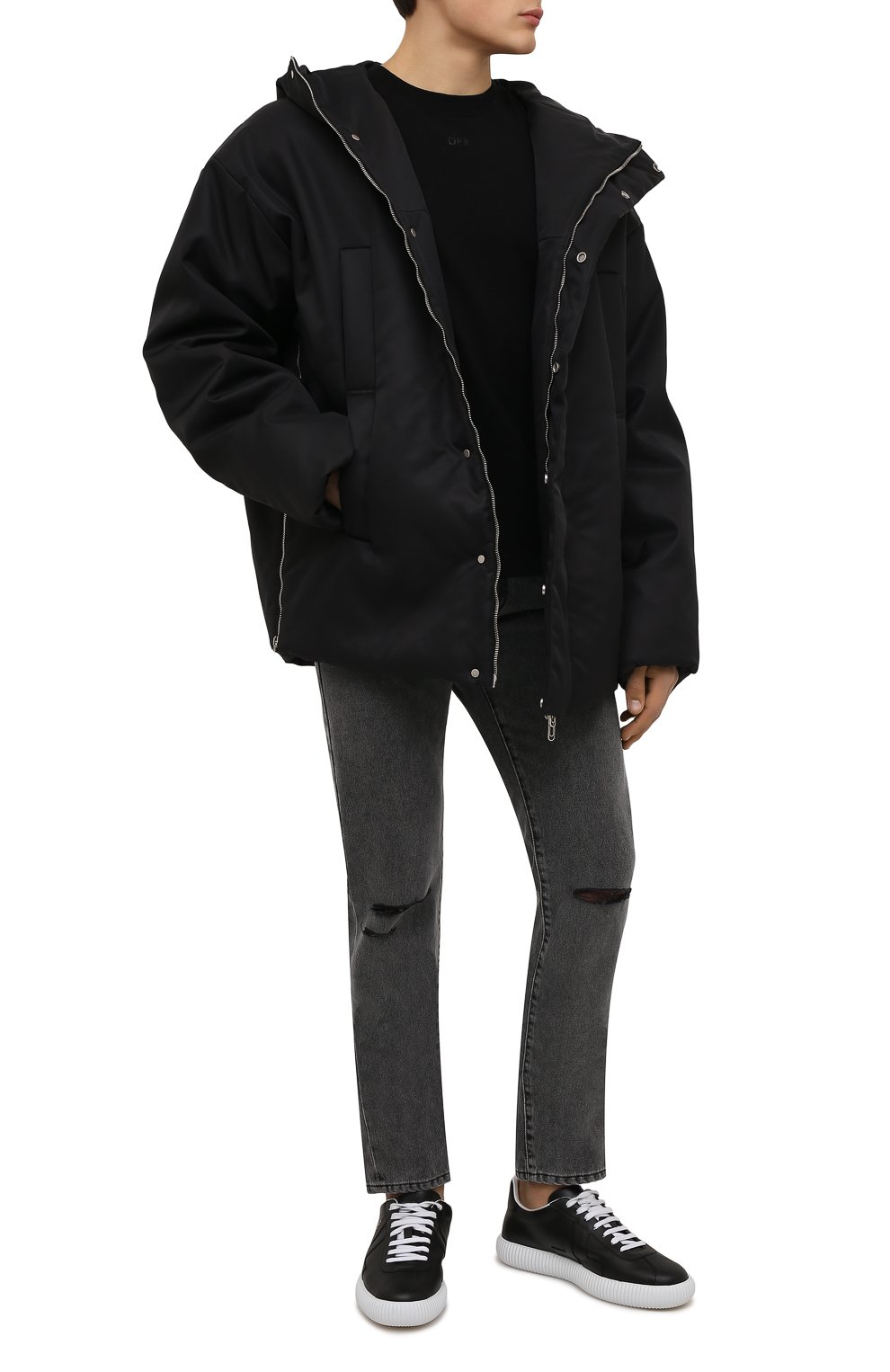 Мужская утепленная куртка OFF-WHITE черного цвета, арт. 0MEC019F21FAB001 | Фото 2 (Кросс-КТ: Куртка; Рукава: Длинные; Shop in Shop M: Верхняя одежда; Длина (верхняя одежда): До середины бедра; Материал внешний: Синтетический материал; Стили: Гранж; Мужское Кросс-КТ: утепленные куртки; Материал сплава: Проставлено; Материал подклада: Синтетический материал; Драгоценные камни: Проставлено)