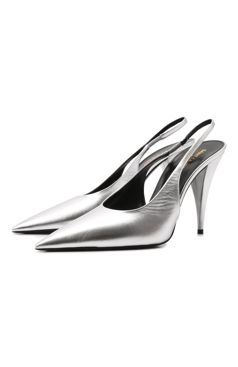 Женские кожаные туфли SAINT LAURENT серебряного цвета, арт. 686252/AAADW | Фото 1 (Каблук высота: Высокий; Материал внутренний: Натуральная кожа; Каблук тип: Шпилька; Подошва: Плоская)