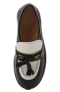 Мужского кожаные лоферы GUCCI черно-белого цвета, арт. 681811/1PKH0 | Фото 4 (Мальчики Кросс-КТ: лоферы)