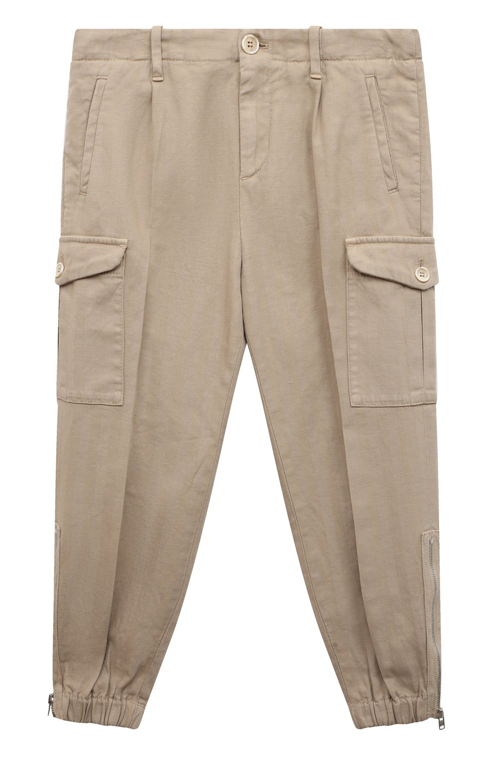 Детские хлопковые брюки-карго BRUNELLO CUCINELLI бежевого цвета, арт. B245DP115B | Фото 1 (Случай: Повседневный; Материал внешний: Хлопок)