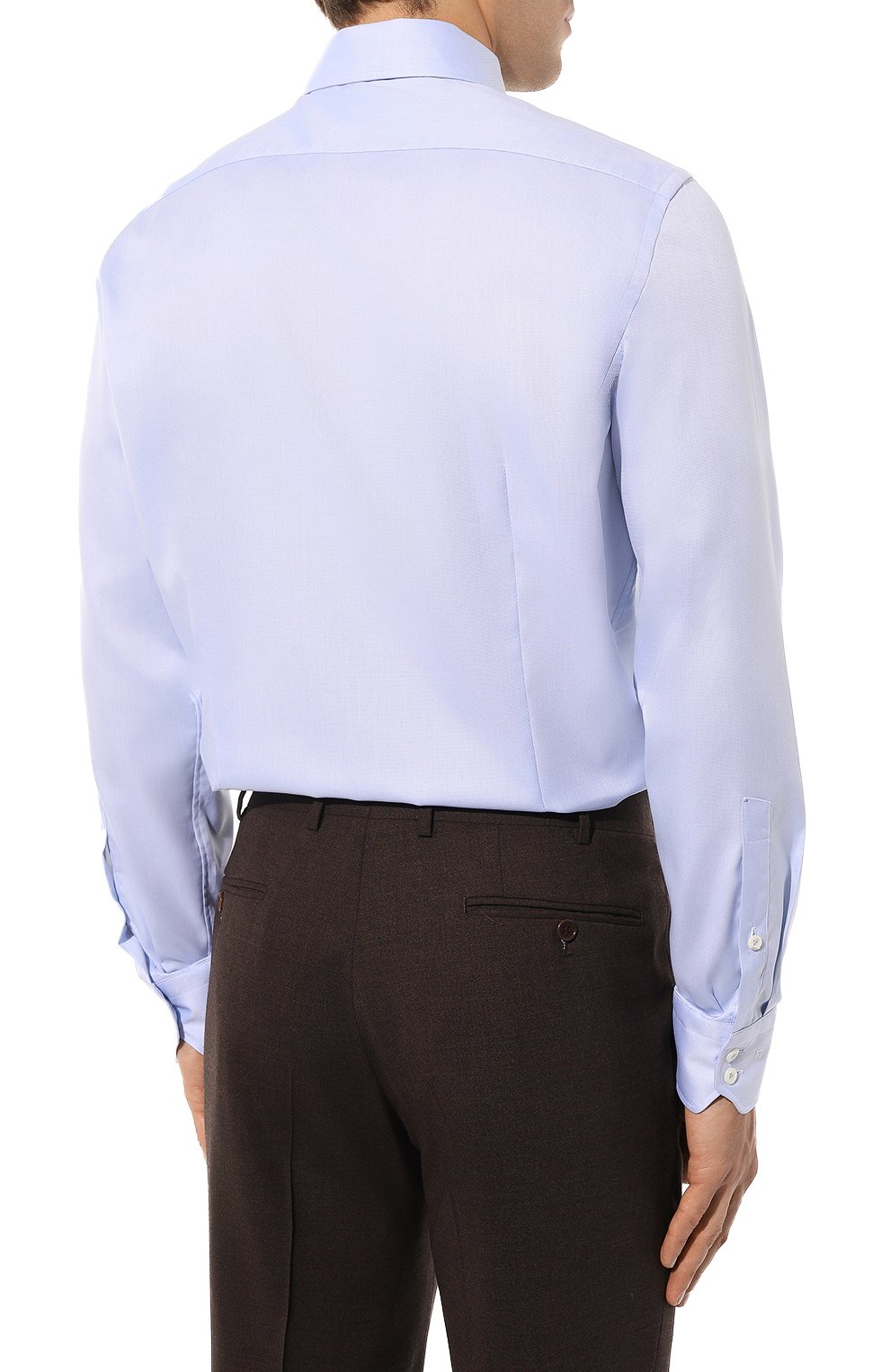 Мужская хлопковая сорочка VAN LAACK голубого цвета, арт. RIVARA-SFN/150245 | Фото 5 (Манжеты: На пуговицах; Рукава: Длинные; Воротник: Акула; Длина (для топов): Стандартные; Рубашки М: Slim Fit; Материал сплава: Проставлено; Материал внешний: Хлопок; Стили: Классический; Случай: Формальный; Принт: Однотонные; Драгоценные камни: Проставлено)